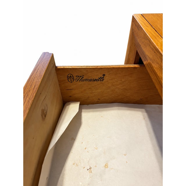 1980s Thomasville Oak Two-Drawer Nightstand or End Table For Sale - Image 9 of 9