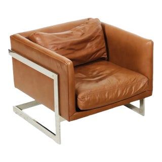 Milo Baughman Leather Cube Lounge Chair for Thayer Coggin For Sale