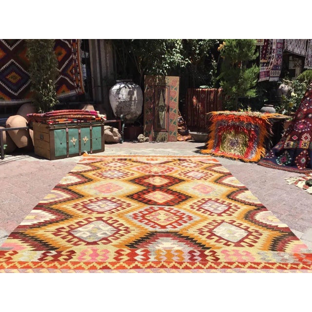 1960s Vintage Rustic Turkish Kilim Rug - 72" X 114" For Sale - Image 5 of 11