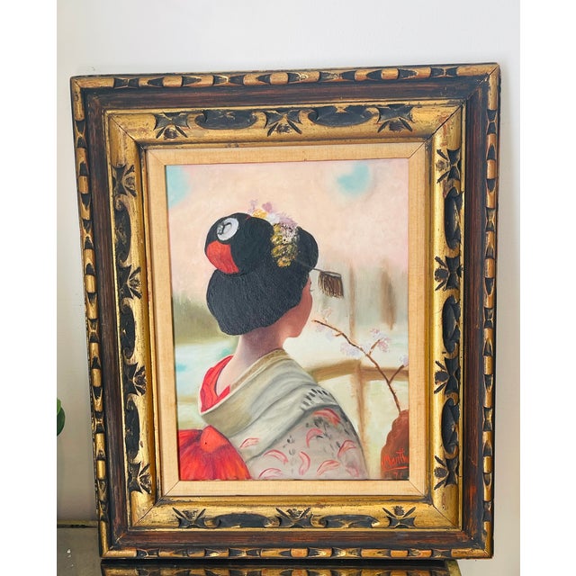 1970s Japanese Women Portrat Signed and Framed For Sale - Image 4 of 5