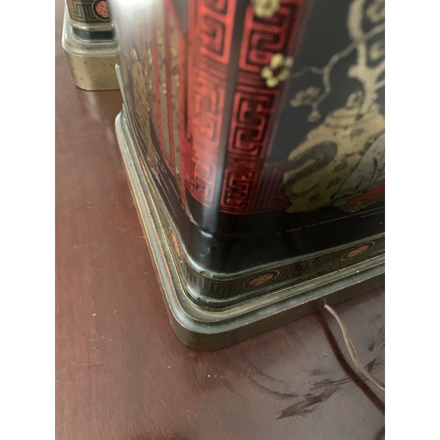 Vintage Asian Fredrick Cooper Tin Tea Table Lamp - a Pair For Sale In Seattle - Image 6 of 11