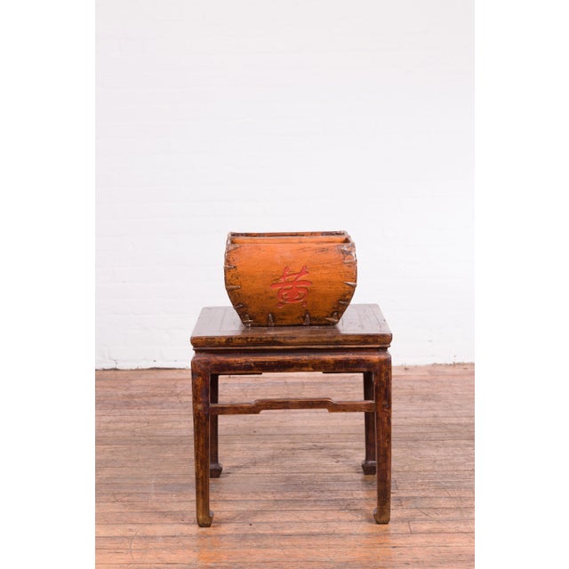 Early 20th Century Chinese Early 20th Century Grain Basket with Red Calligraphy and Braces For Sale - Image 5 of 12