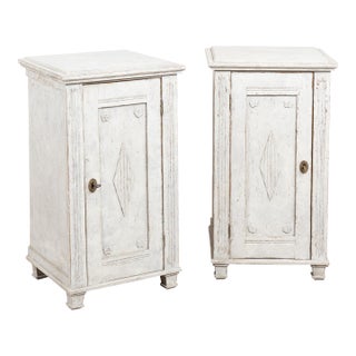 Pair of 19th Century Swedish Gustavian White Painted Cabinets Nightstands For Sale