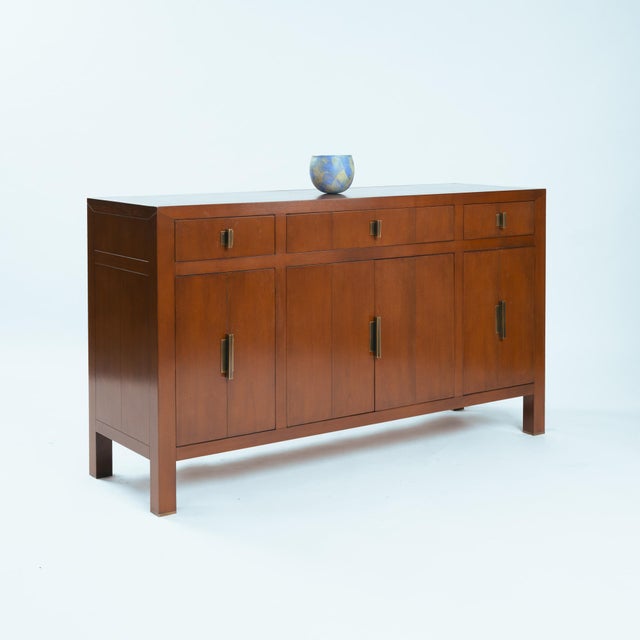 Transitional Cherry Wood Sideboard with Brass Geometric Hardware, 1980s For Sale - Image 10 of 18