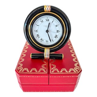 Cartier “Trinity” Travel Alarm Clock Black Enamel & Tri-Color Gold France 1990 For Sale