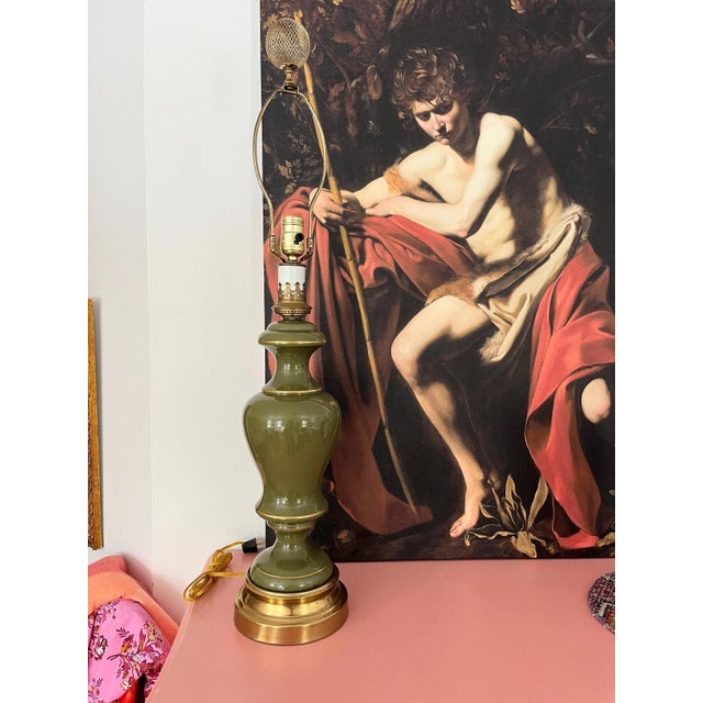 Mid 20th Century 1960s Green Glass Column Lamps, Pair For Sale - Image 5 of 18