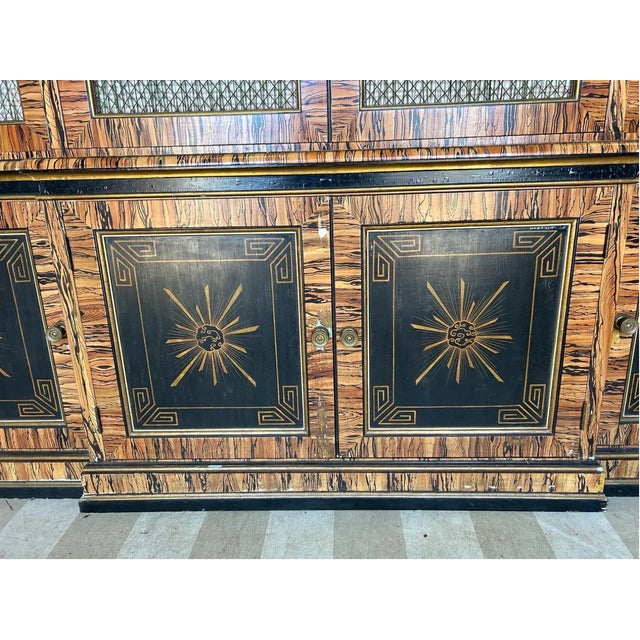 Mid 20th Century Mid 20th Century Fabulously Faux Painted Breakfront Bookcase With Coral Interior For Sale - Image 5 of 9