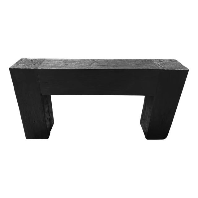 Solid Teak Wood Console Table, Burnt Finish Modern Organic For Sale