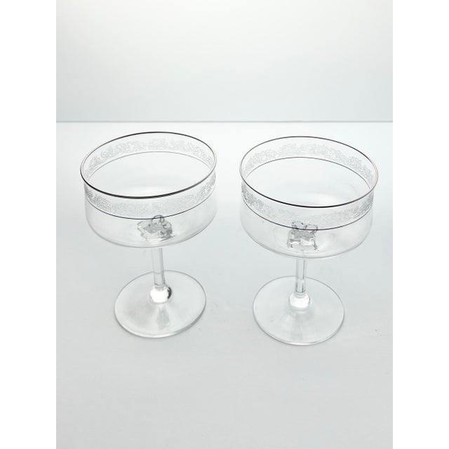 American 1970s Lenox “Moonspun” Pair of Coupe Champagne Glasses For Sale - Image 3 of 6