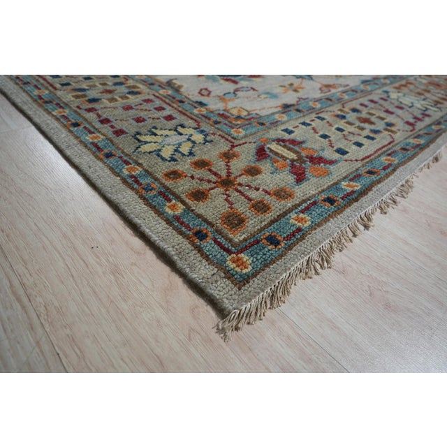 Modern 6x9 Iris Oushak Beige Floral Modern Hand Knotted Wool Carpet Rug For Sale - Image 3 of 6