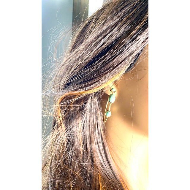 Vintage Ippolita Trending 18k Gold Hoop Earrings Cabochon Turquoise - 2 Pieces For Sale - Image 10 of 12