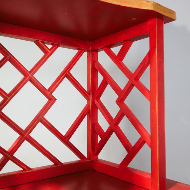 Vintage Chinoiserie Red Lacquer Duchess of Windsor Style Pagoda Etagere Cabinet For Sale - Image 17 of 18