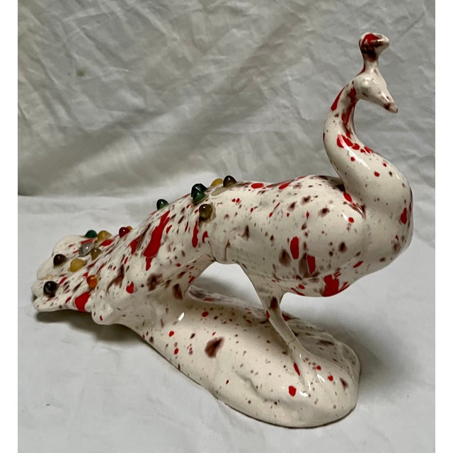 Mid-Century Spatterware Ceramic Peacock, Signed by Artist For Sale - Image 10 of 10