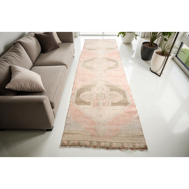 Vintage Pale Orange and Beige Runner Rug, in Flawless conditions. Designed 1960 to 1969