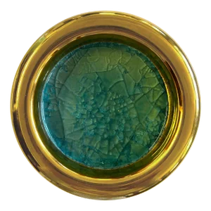 Gold-Tone and Blue Cracked Glass Waylande Gregory Ashtray