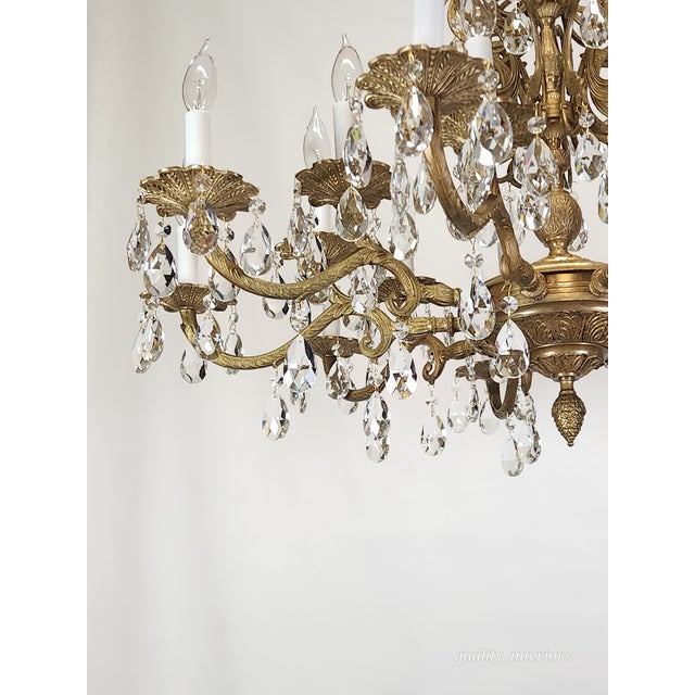 Offered for your consideration is an Antique Opulent Brass Cut Lead Crystal Chandeliers 30 wide ~ Pair Available. The...