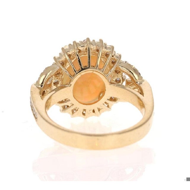 4.41 Carat Opal Diamond 14 Karat Yellow Gold Cocktail Ring, Size 7 For Sale - Image 4 of 6
