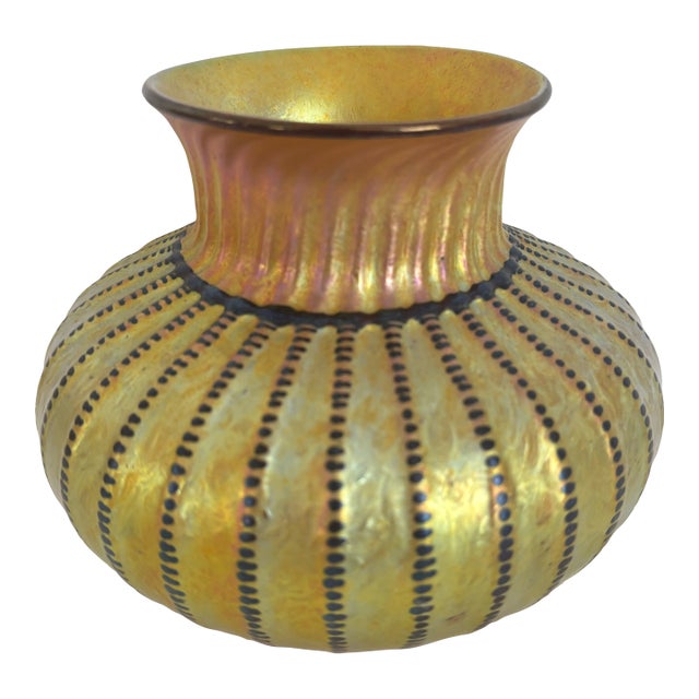 Lundberg Studios 2002 Signed Art Glass Basket Weave Vase #0161717 For Sale
