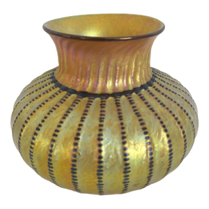 Lundberg Studios 2002 Signed Art Glass Basket Weave Vase #0161717