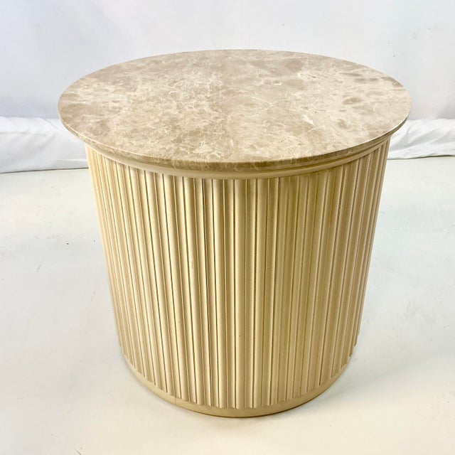 Vintage Neoclassical Roman Contemporary Century Furniture Drum Marble Top Side Table For Sale - Image 11 of 16