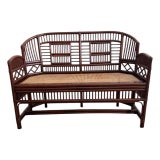 Vintage Brighton Pavilion Style Bamboo Chippendale Cane Settee For Sale