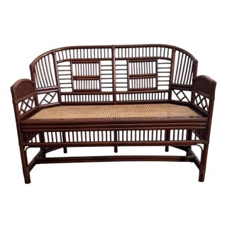 Vintage Brighton Pavilion Style Bamboo Chippendale Cane Settee For Sale