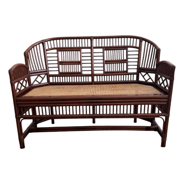 Vintage Brighton Pavilion Style Bamboo Chippendale Cane Settee For Sale