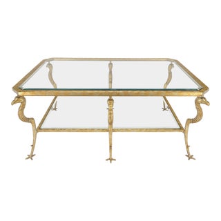 Silver Gilt Metal Glass Top Two Tier Eagle & Claw Motive Rectangle Coffee Table For Sale