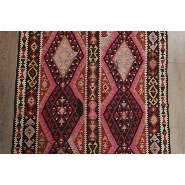 Pink 1970s Vintage Turkish Oushak Handmade Wool Cotton Pink Runner Rug For Sale - Image 8 of 11
