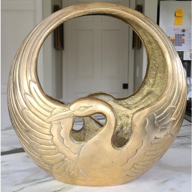 1960's Solid Brass Jardiniere Crane Motif Basket by Rosenthal Netter For Sale - Image 10 of 10