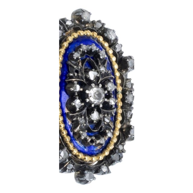 Gemstone Silver and Gold Ring with Enamel and Diamonds, 19th Century For Sale - Image 7 of 8