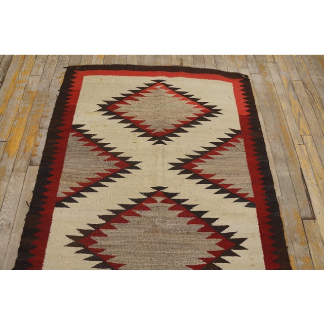 1930s Ivory Geoemtric Tribal American Navajo "Double Saddle" Rug 3' X 3'9" Flatweave Wool Carpet For Sale In New York - Image 6 of 18