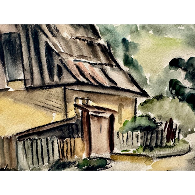 Rustic Henry Emil Salloch Original Watercolor on Paper First House in Reithen, 1936. For Sale - Image 3 of 7