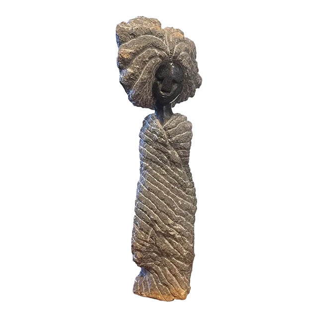 1960s Modernist Carved Spring Stone Woman Figure Stone Sculpture For Sale