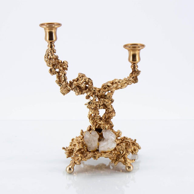 Baroque Gilded Bronze Candelabra by Claude Victor Boeltz, 1970s For Sale - Image 3 of 12