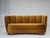 1960s, 2-seater Danish "Banana" sofa. Original olive/green furniture velour, oak wood legs, brass springs in the seat....