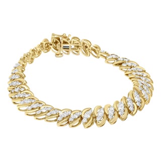 10K Yellow Gold 5.0 Cttw Diamond Double Row S-Link Cuban Bracelet (J-K Color, I2-I3 Clarity) - 7.25" For Sale
