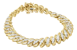 10K Yellow Gold 5.0 Cttw Diamond Double Row S-Link Cuban Bracelet (J-K Color, I2-I3 Clarity) - 7.25"