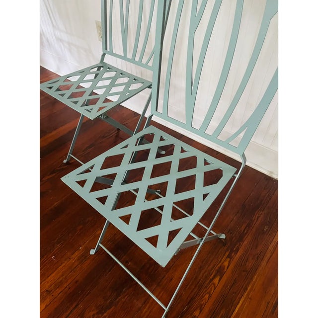 Vintage Postmodern Emmanuelle Kahn Tiffany Blue French Bistro Chairs - Set of 6 For Sale - Image 9 of 10