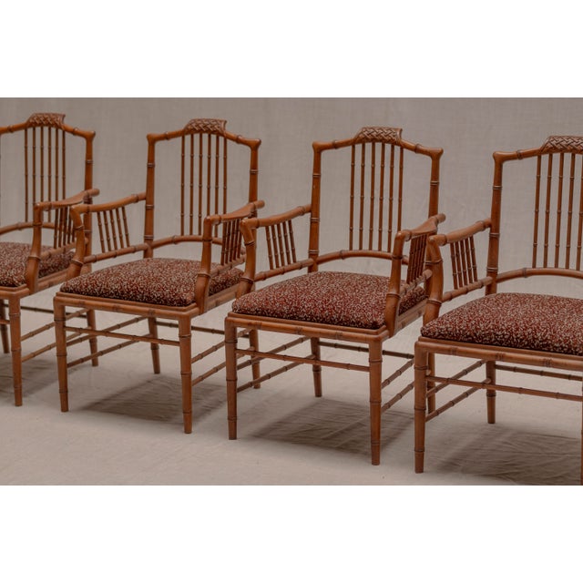 Brown Italian Faux Bamboo Armchairs, 1970s, Set of 4 For Sale - Image 8 of 16