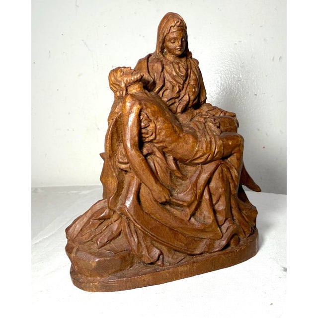 Folk Art Antique Hand Carved Wood Folk Art Religious Jesus Christ Sculpture Pieta Statue For Sale - Image 3 of 13