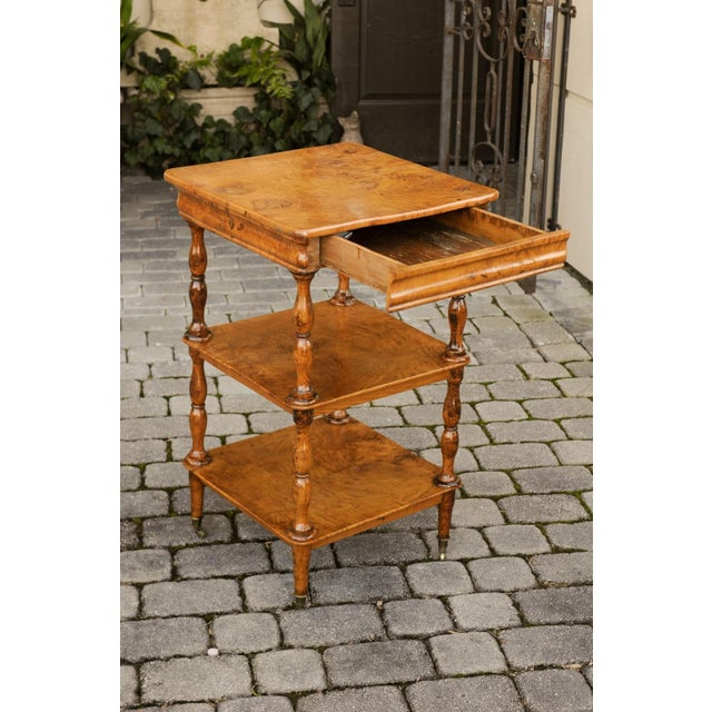 French Burled Walnut Three-Tiered Trolley with Butterfly Veneer, circa 1870 For Sale - Image 9 of 12