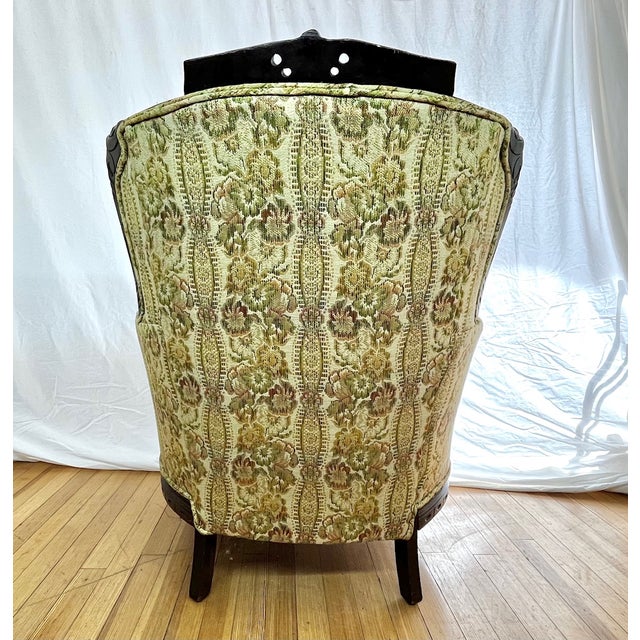 Wood Set of Vintage Louis XV Bergere Style Chairs With Carved Walnut Frames & Brocade Upholstery. For Sale - Image 7 of 14