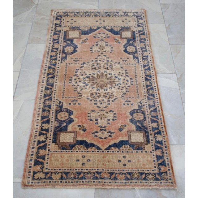 Vintage Small Rug Runner Hand-Knotted Mat Turkish Rug Enrty Decor Bath Mat- 1′11″ × 3′8″ For Sale - Image 11 of 11