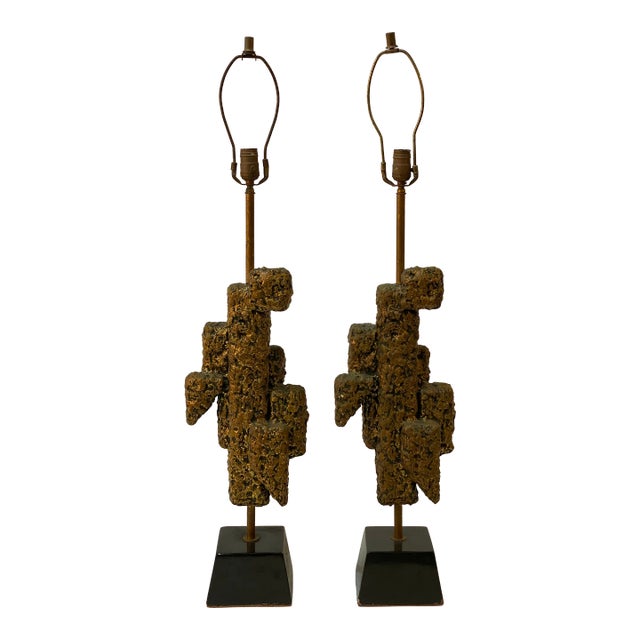 Brutalist Abstract Gilded Table Lamps, a Pair For Sale