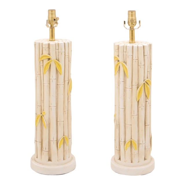 1960s Mid-Century Modern Ceramic Bamboo Motif Lamps - a Pair For Sale