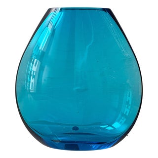 Sarner Cristal Glass Vase in Blue Tinted Studio Glass, Switzerland, 1970s For Sale
