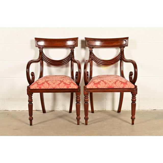 Baker Furniture Style English Regency Carved Mahogany Armchairs, Pair For Sale - Image 14 of 14