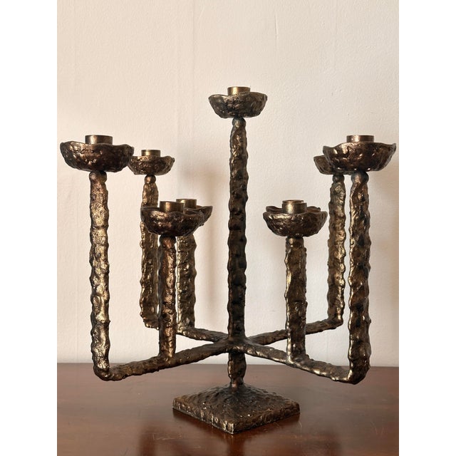 Vintage Brass Brutalist 9 Candle Candleabra 18 X 18 X 18, in the Style of Pieter Adam For Sale In Philadelphia - Image 6 of 11
