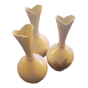 1970s Lenox Ivory Porcelain Set of 3 Rhodora Vases Made in Usa